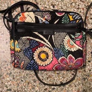 Vera Bradley Pink and Black Quilted Crossbody Bag Kauai Floral